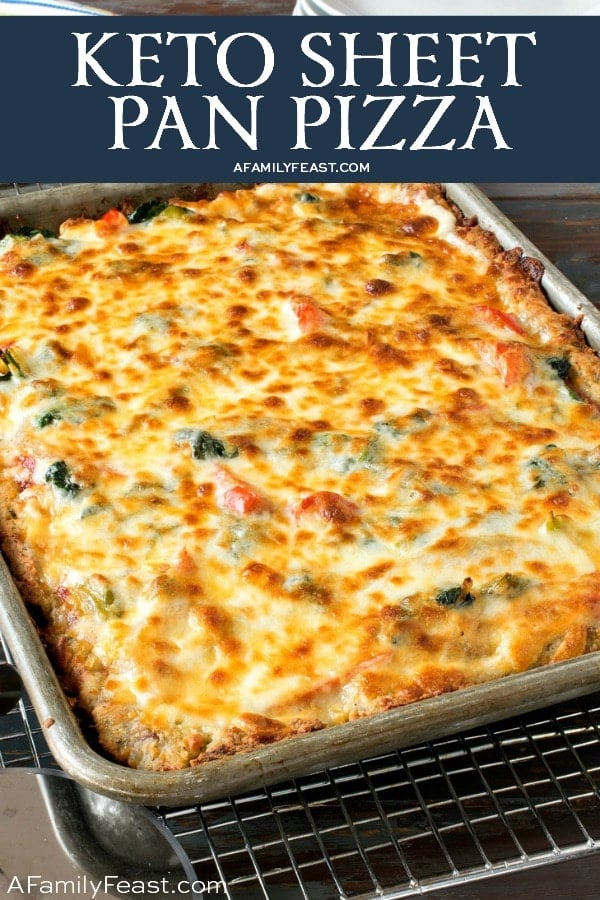 This Keto Sheet Pan pizza has a low-carb crust and lots of delicious toppings.