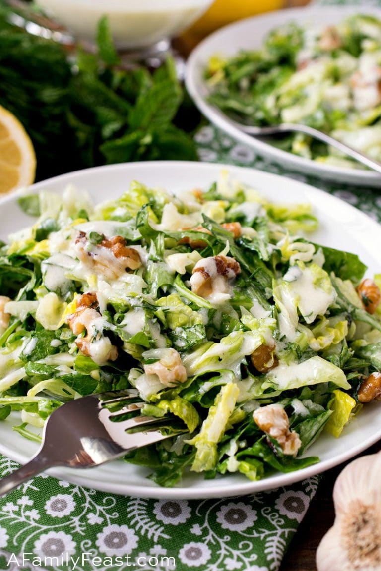 Shredded Romaine and Cucumber Salad with Yogurt Dressing