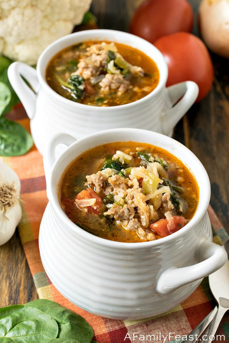 Keto Italian Sausage and Cauliflower Rice Soup - A Family Feast®