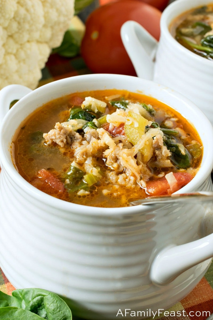 Keto Italian Sausage and Cauliflower Rice Soup A Family Feast®