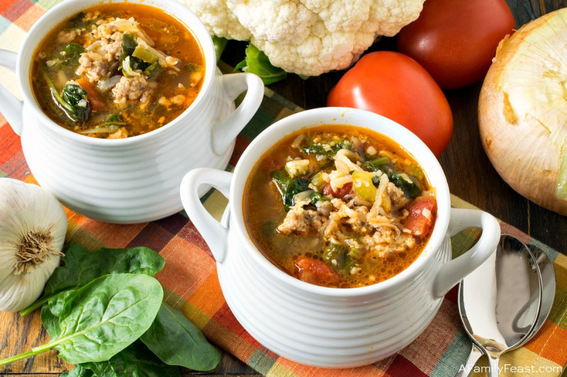 Keto Italian Sausage and Cauliflower Rice Soup A Family Feast®