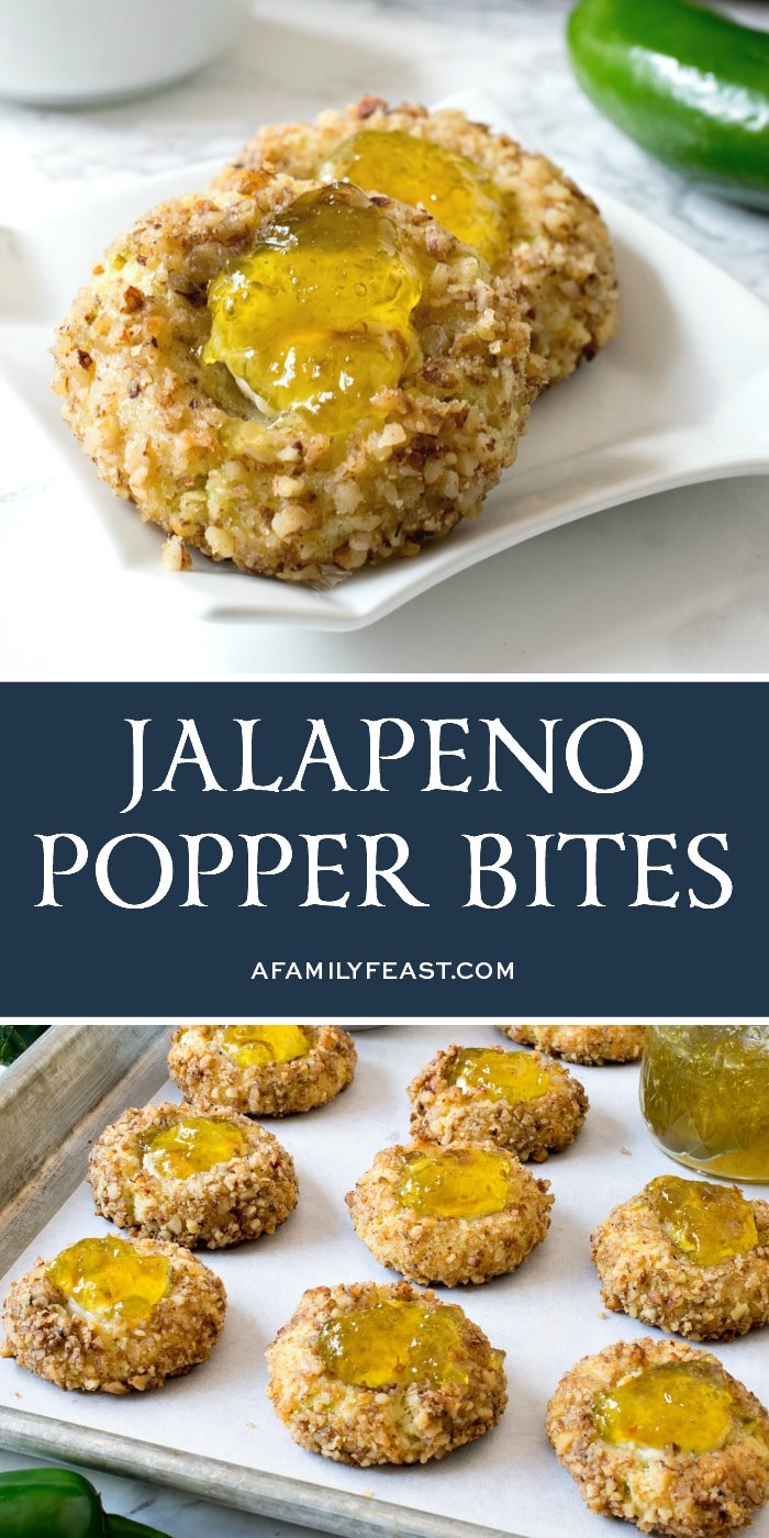 Jalapeño Popper Bites are a savory, cheddar cheese cookie filled with cream cheese and topped with homemade jalapeño jelly. Jalapeño Popper Bites