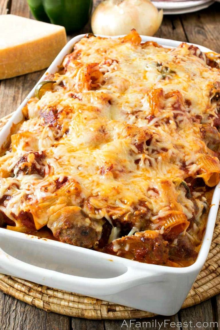 Baked Rigatoni with Italian Sausage and Meatballs A Family Feast®