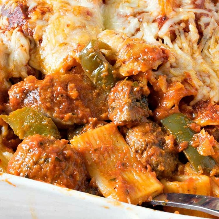 Baked Rigatoni with Italian Sausage and Meatballs