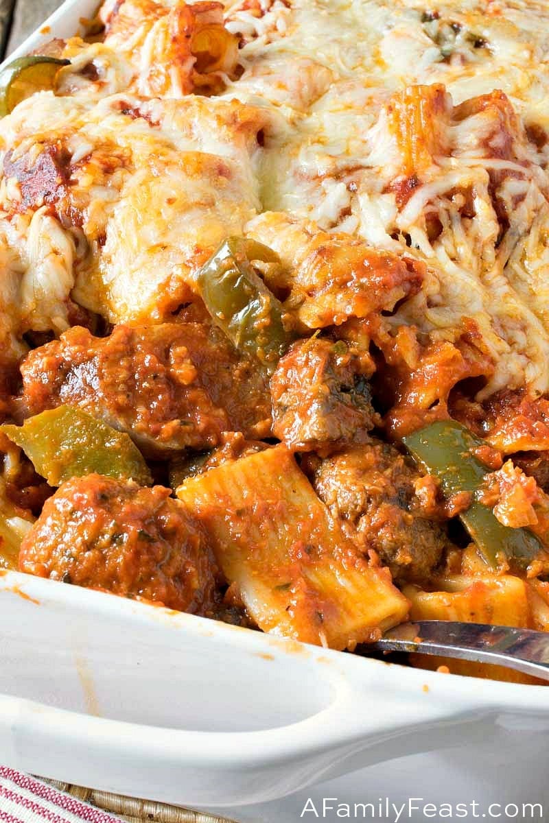 Baked Rigatoni with Italian Sausage and Meatballs