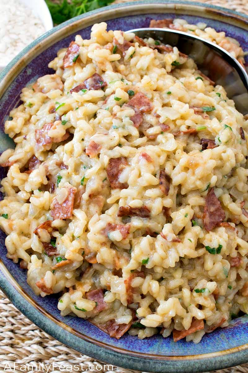 Risotto Carbonara has the same traditional flavors of a classic carbonara dish - but swaps in Arborio rice for the pasta. Risotto Carbonara