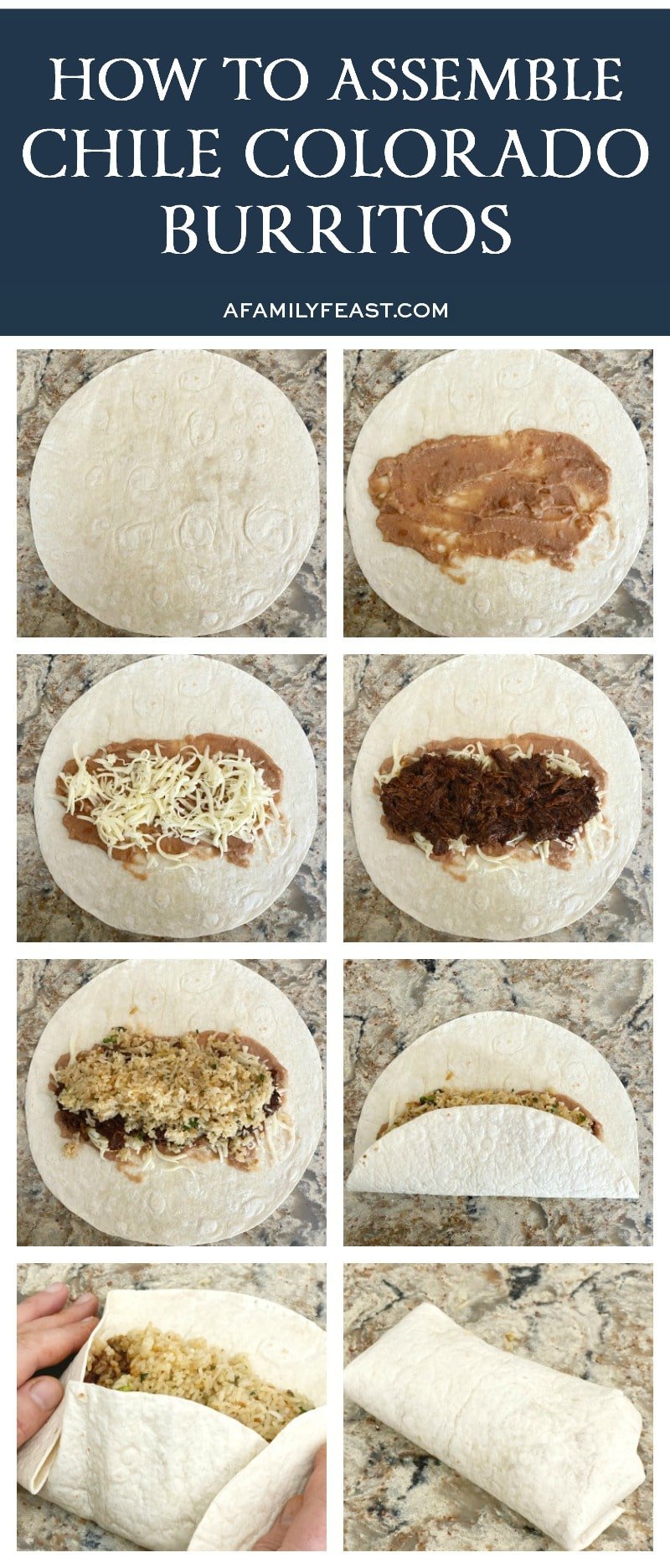 how to assemble Chile Colorado Burritos