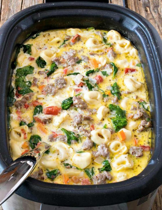 Slow Cooker Creamy Tortellini and Sausage Soup