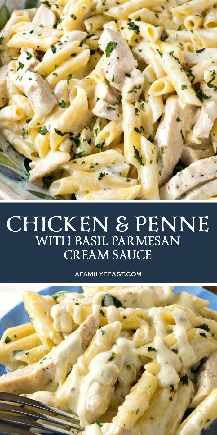 Chicken & Penne with Basil Parmesan Cream Sauce