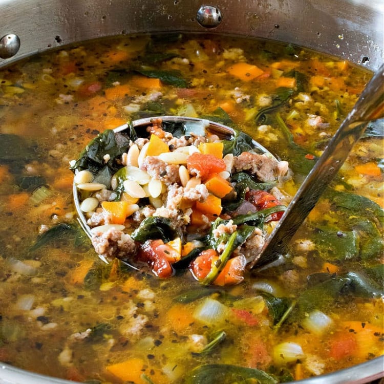 Orzo Spinach Italian Sausage Soup - A Family Feast