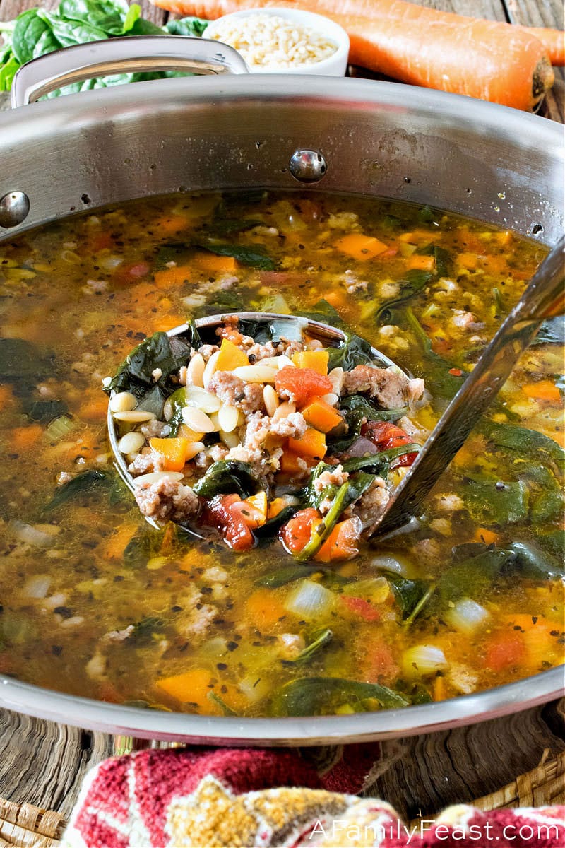 Orzo Spinach Italian Sausage Soup - A Family Feast