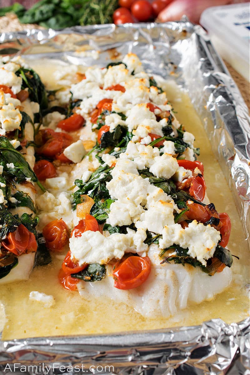 Baked Cod with Spinach, Feta and Tomatoes