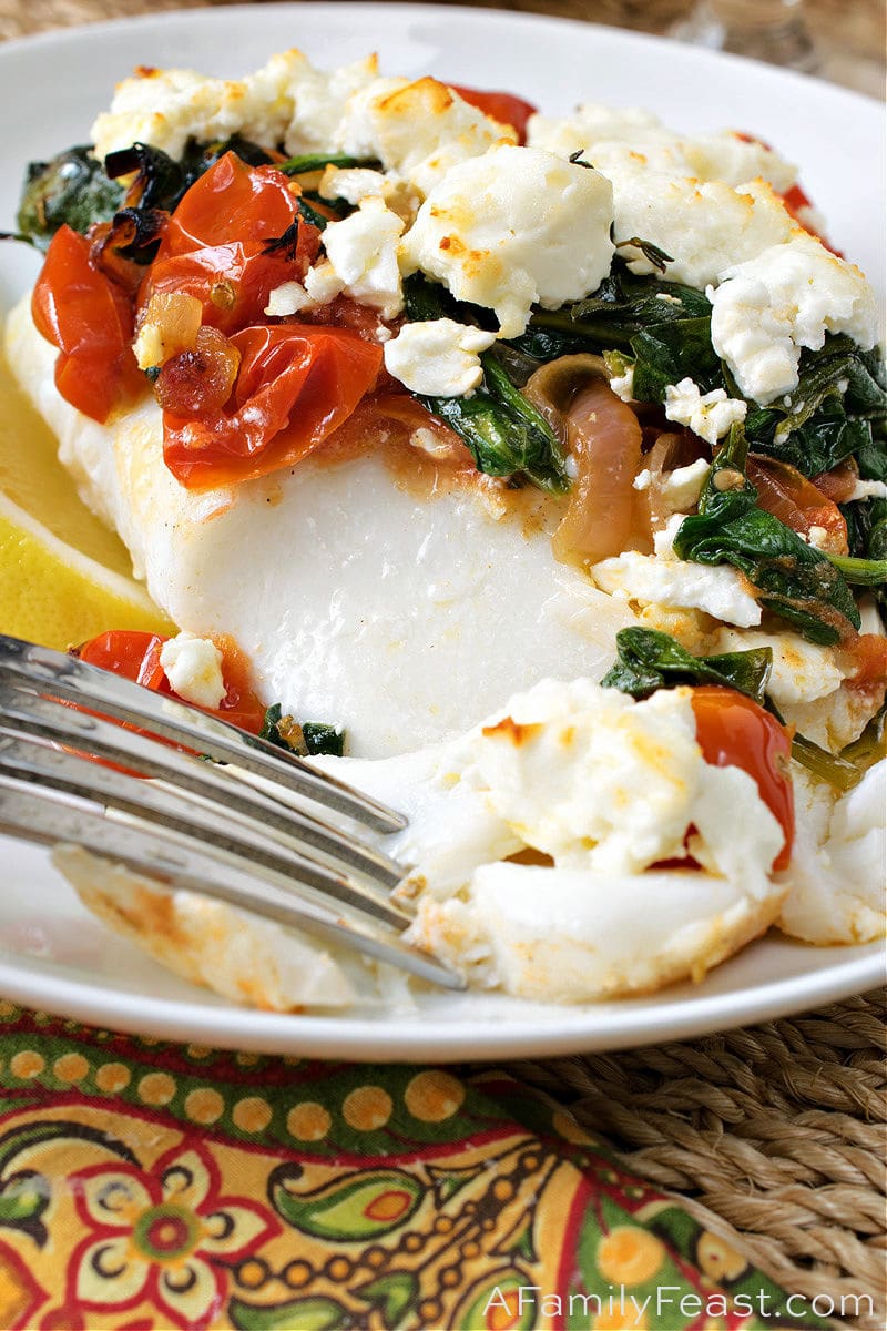 Baked Cod with Spinach, Feta and Tomatoes