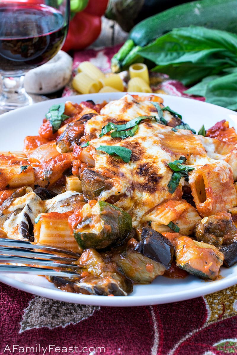 Baked Rigatoni with Roasted Summer Vegetables 