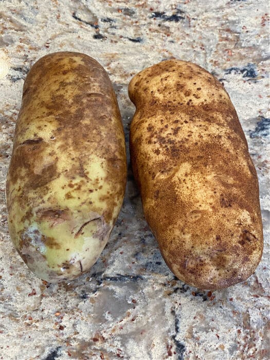 Green potatoes (not safe to eat) vs Brown potatoes
