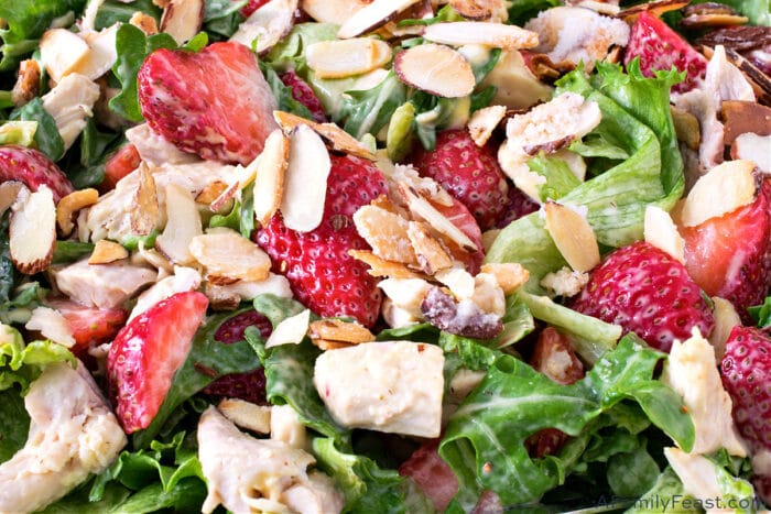 Strawberry Salad with Chicken, Arugula and Sugared Almonds