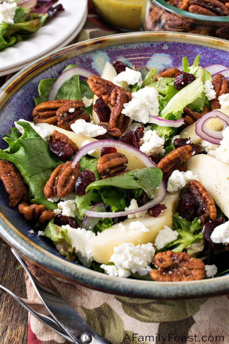 Mixed Greens with Pears, Goat Cheese, Dried Cranberries and Spiced