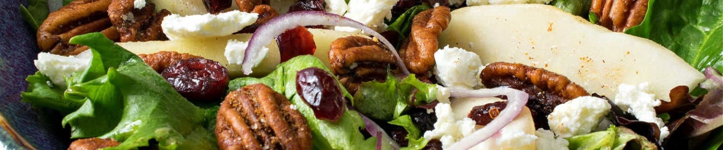 Mixed Greens with Pears, Goat Cheese, Dried Cranberries and Spiced Pecans - A Family Feast