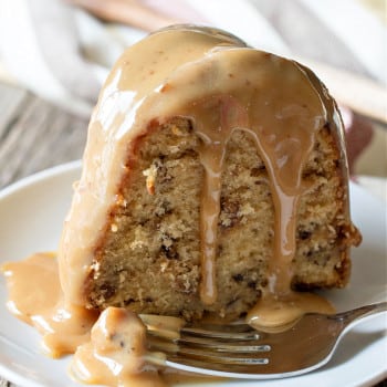Toffee Pecan Bundt Cake with Caramel Drizzle - A Family Feast