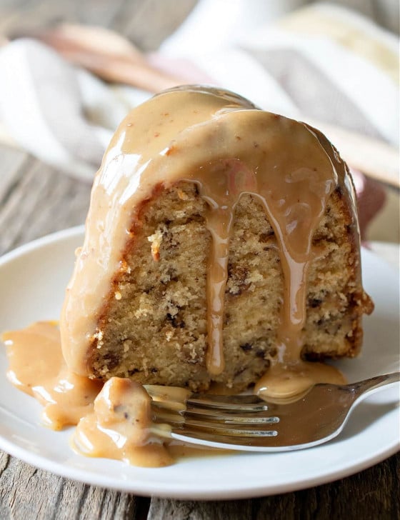 Toffee Pecan Bundt Cake with Caramel Drizzle - A Family Feast