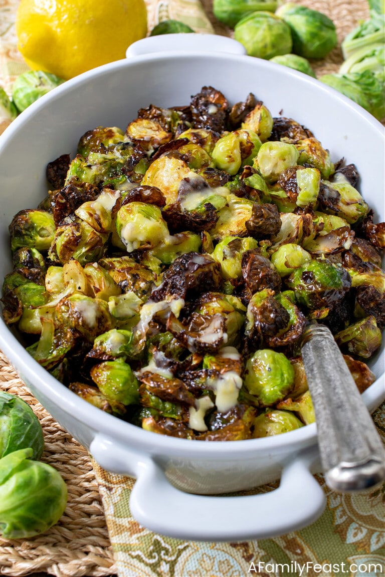 Air Fryer Brussels Sprouts with Lemon Butter Sauce - A Family Feast