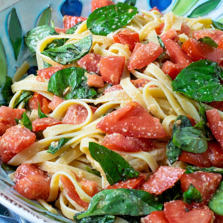 Pasta with Summer Tomatoes Basil & Pine Nut Sauce - A Family Feast