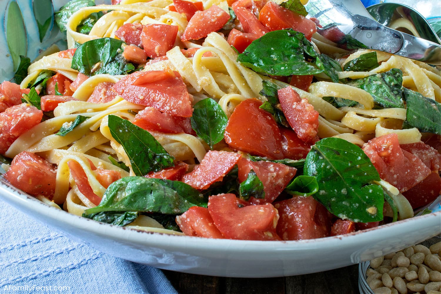 Pasta with Summer Tomatoes Basil & Pine Nut Sauce - A Family Feast