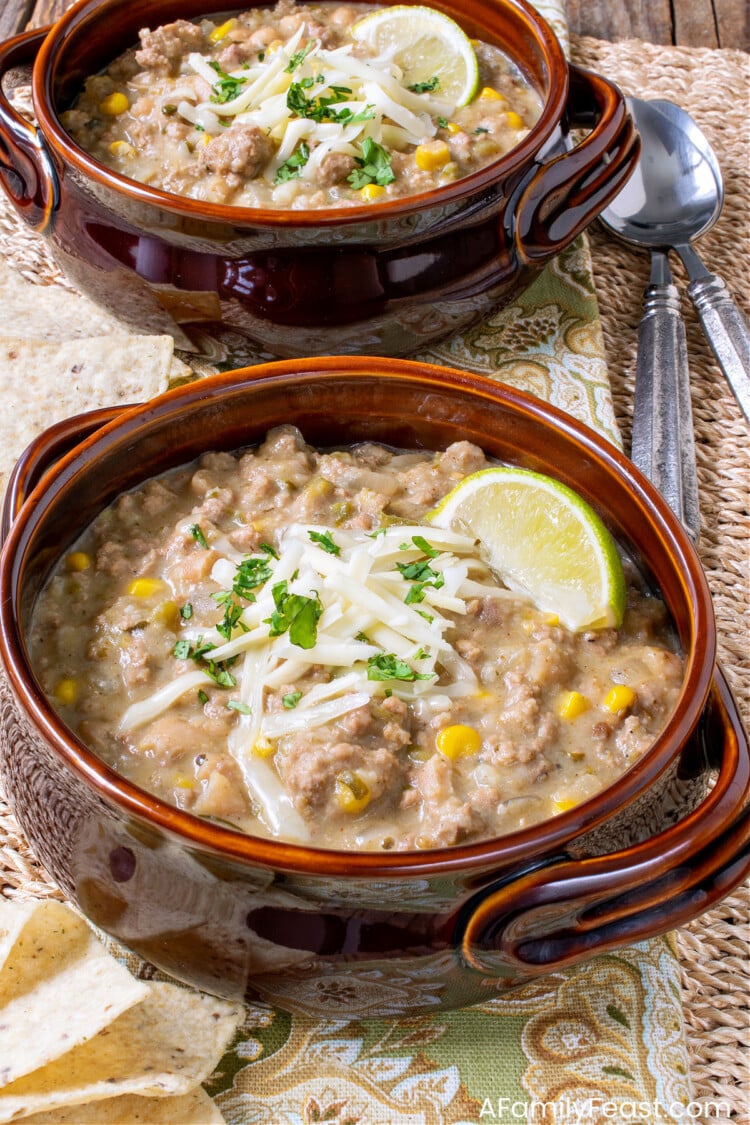 Slow Cooker White Chili with Ground Turkey A Family Feast®