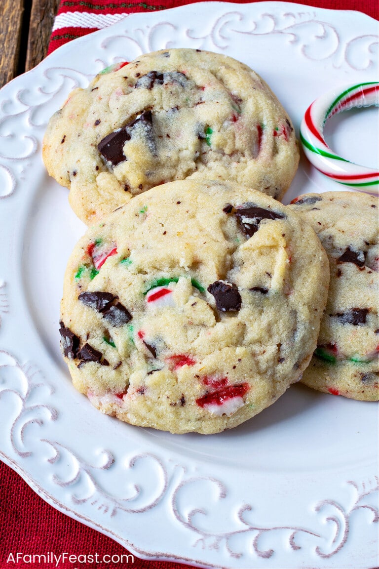 Peppermint Dark Chocolate Chunk Sugar Cookies - A Family Feast