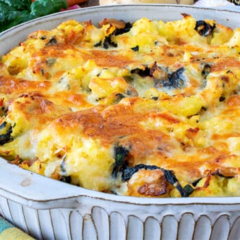 Cheesy Mashed Potatoes and Swiss Chard in a casserole dish