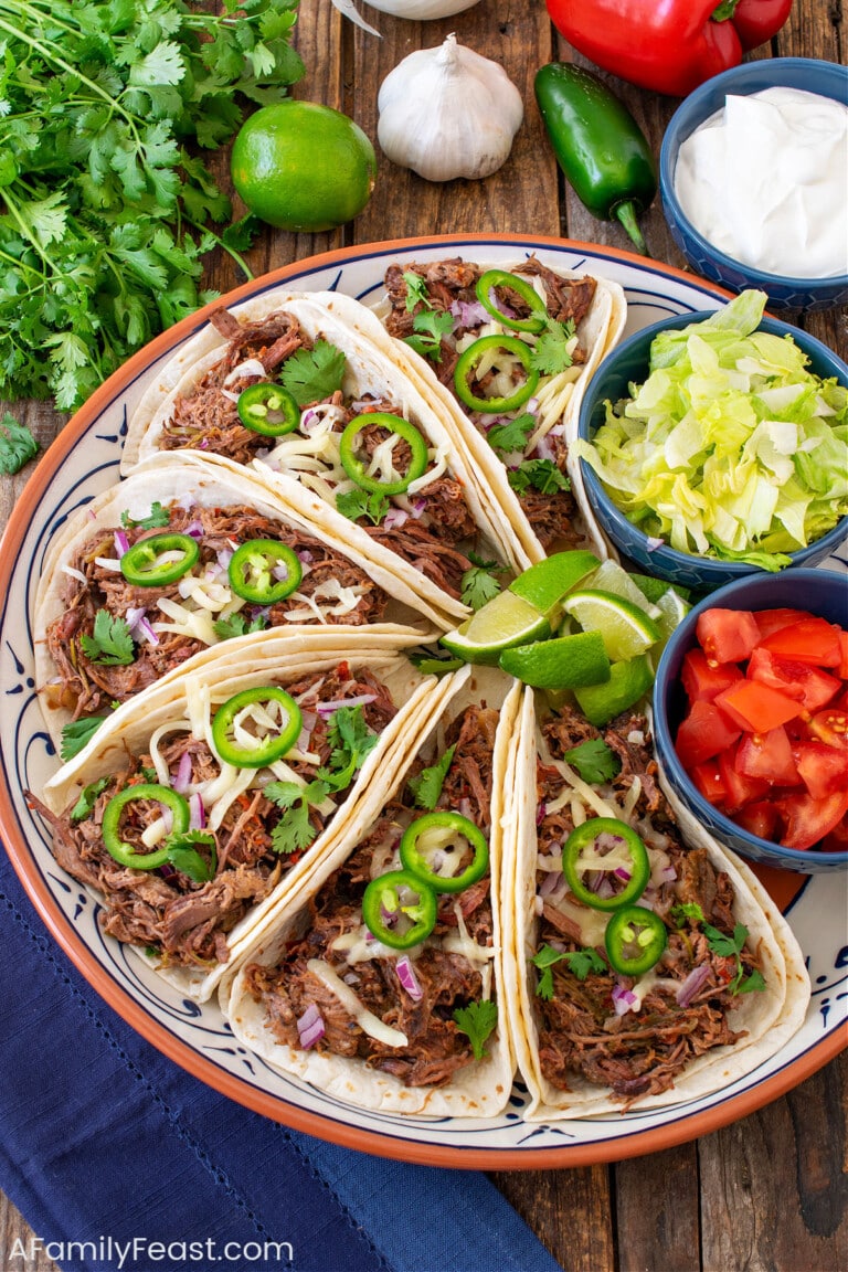 Slow Cooker Mexican Shredded Beef Tacos - A Family Feast