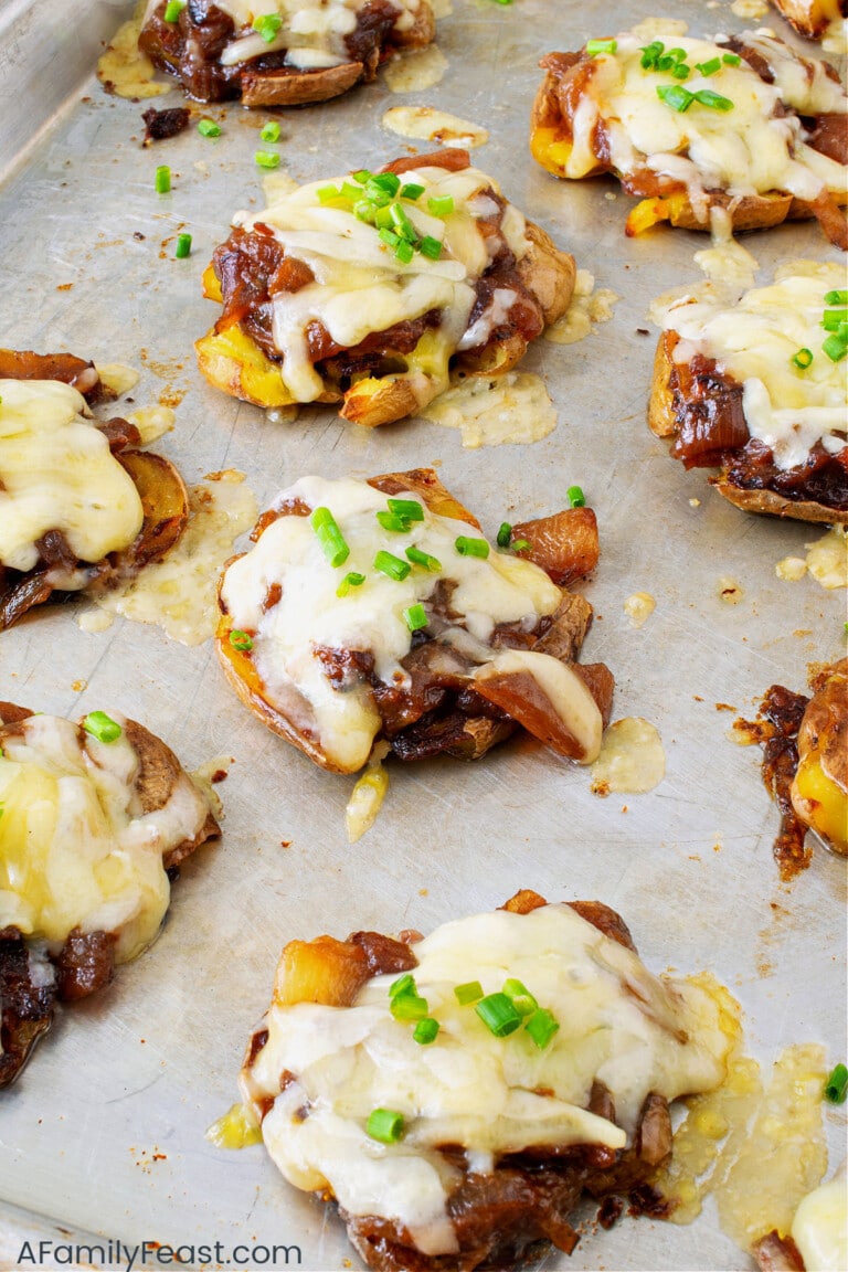 French Onion Smashed Potatoes - A Family Feast