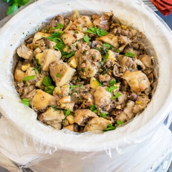 Slow Cooker Sourdough Stuffing with Turkey Sausage Apples - A Family Feast