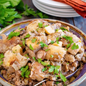 Slow Cooker Sourdough Stuffing with Turkey Sausage Apples - A Family Feast