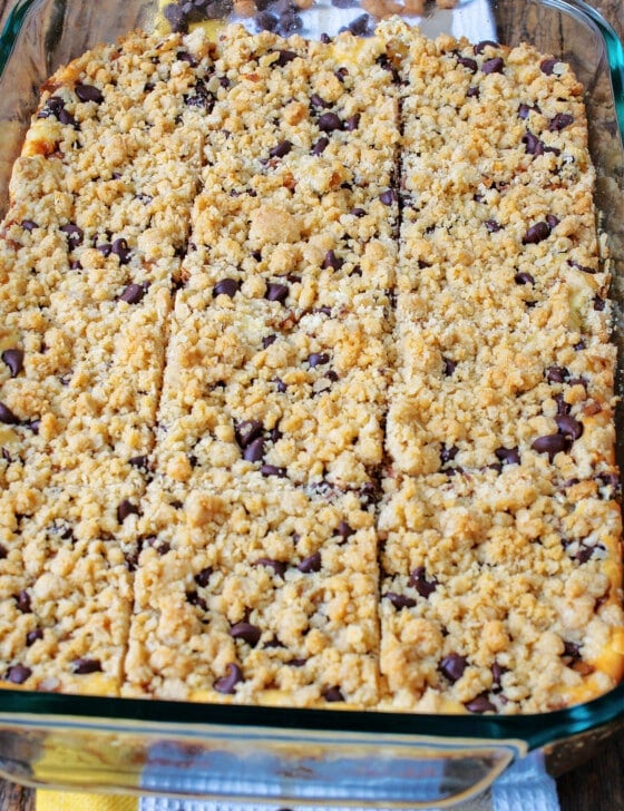Chocolate Chip Caramel Crumble Bars - A Family Feast