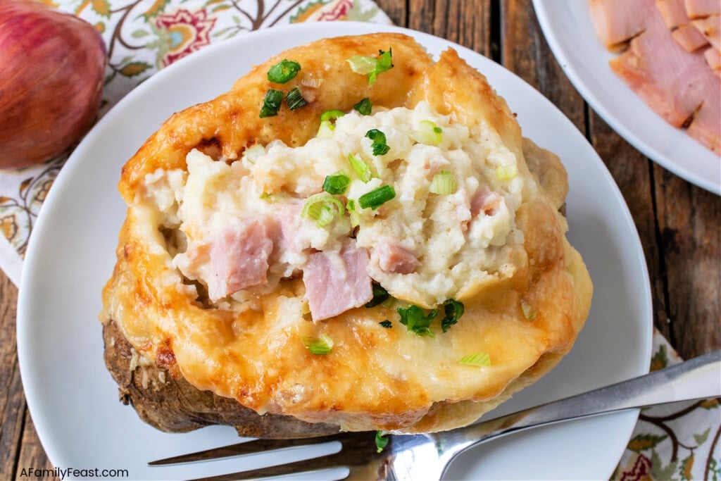 Twice Baked Potatoes with Ham and Swiss - A Family Feast