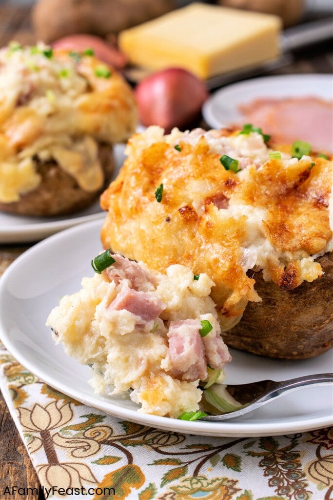 Twice Baked Potatoes with Ham and Swiss - A Family Feast